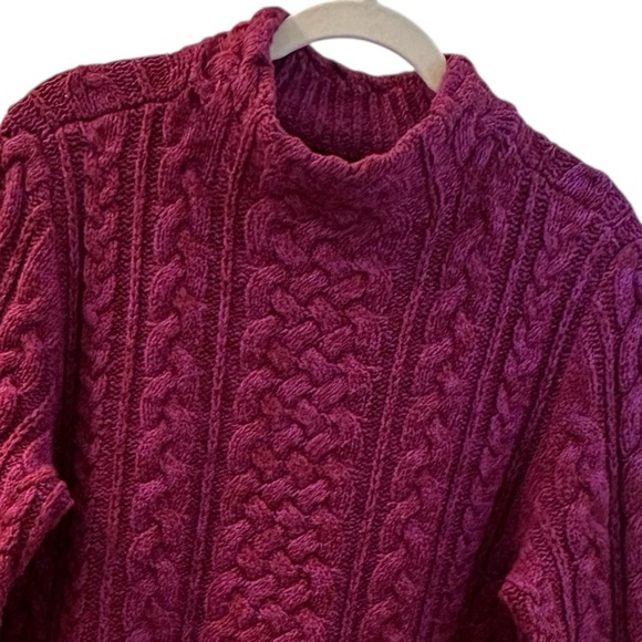 Lands' End Sweaters - Lands End L Raspberry Chunky Cable Knit Fisherman Pullover Sweater Cotton Blend